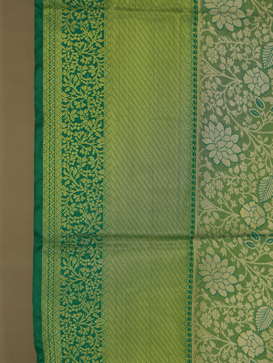 Moss Green Kanchipuram Inspired Semi Silk Saree with Wide Wide Self Border