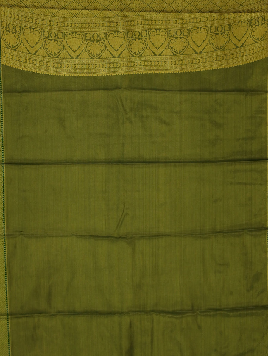 Olive Green Dharmavaram Inspired Semi Silk Saree with Medium Medium Self Border