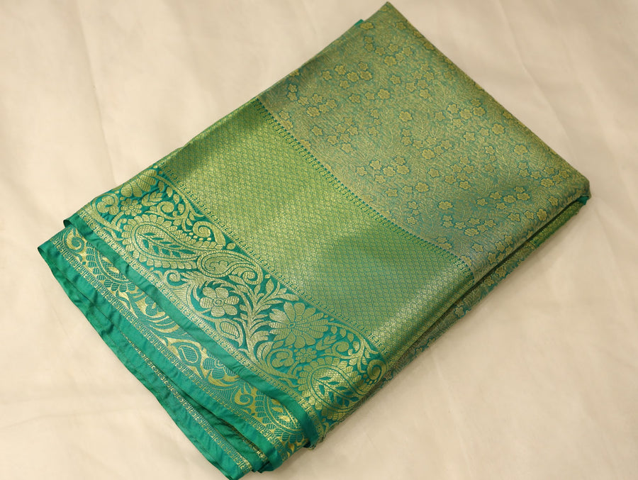 Sage Green Uppada Inspired Semi Silk Saree with Medium Medium Contrast Border