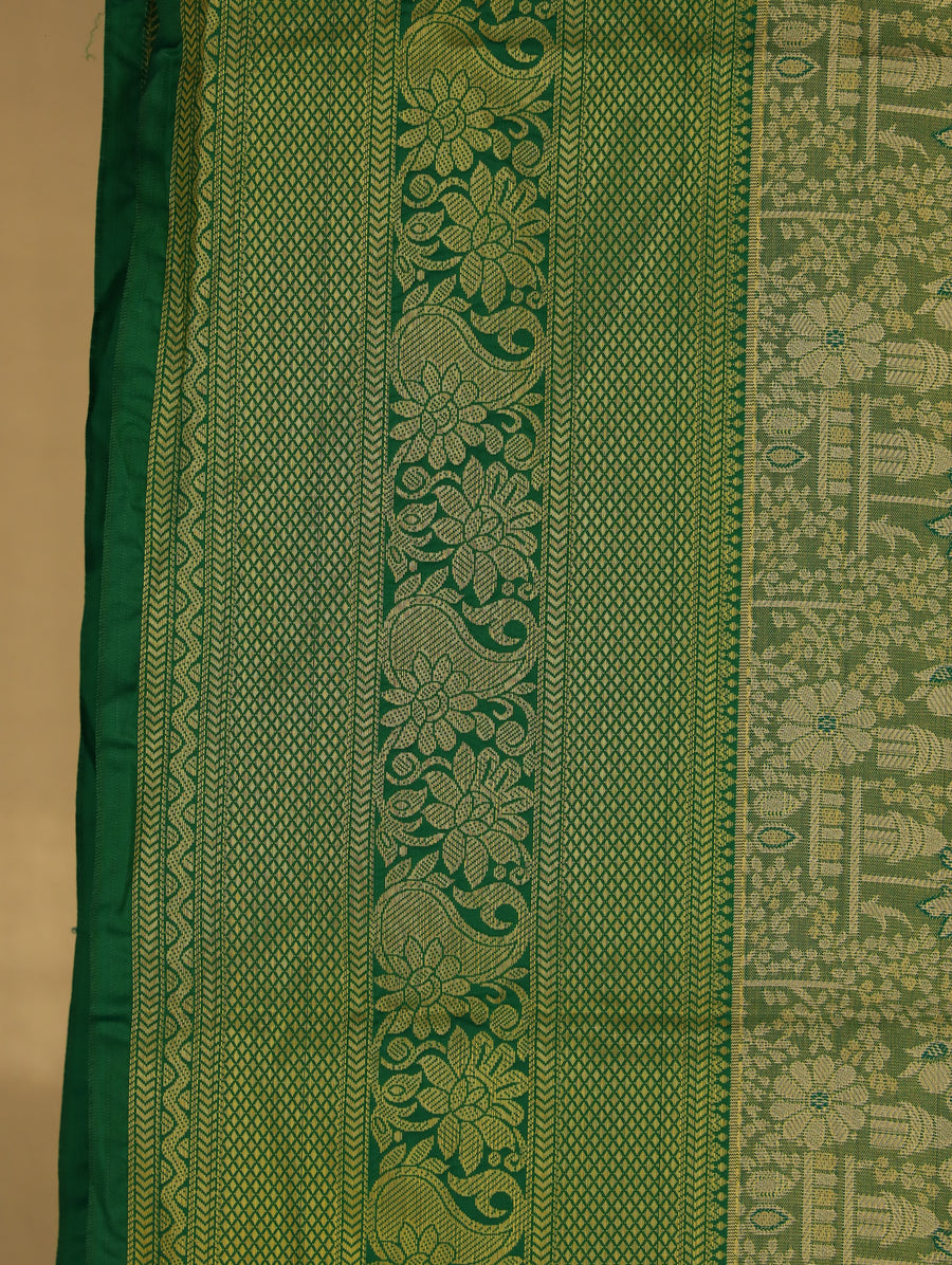 Olive Green Uppada Inspired Semi Silk Saree with Medium Medium Contrast Border
