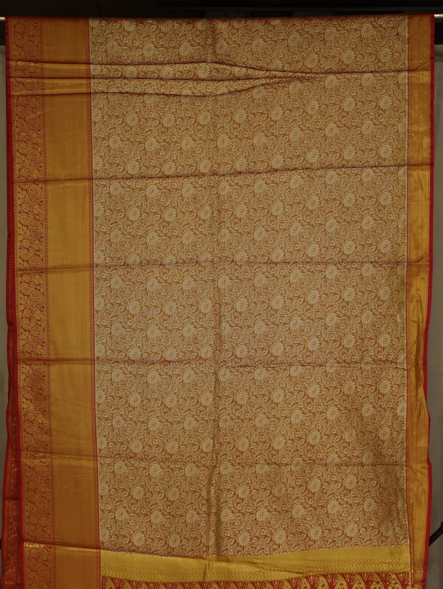 Ivory Gold Dharmavaram Inspired Semi Silk Saree with Wide Wide Contrast Border