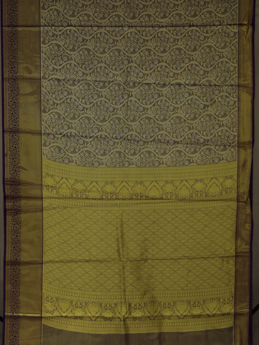 Champagne Gold Kanchipuram Inspired Semi Silk Saree with Medium Medium Contrast Border