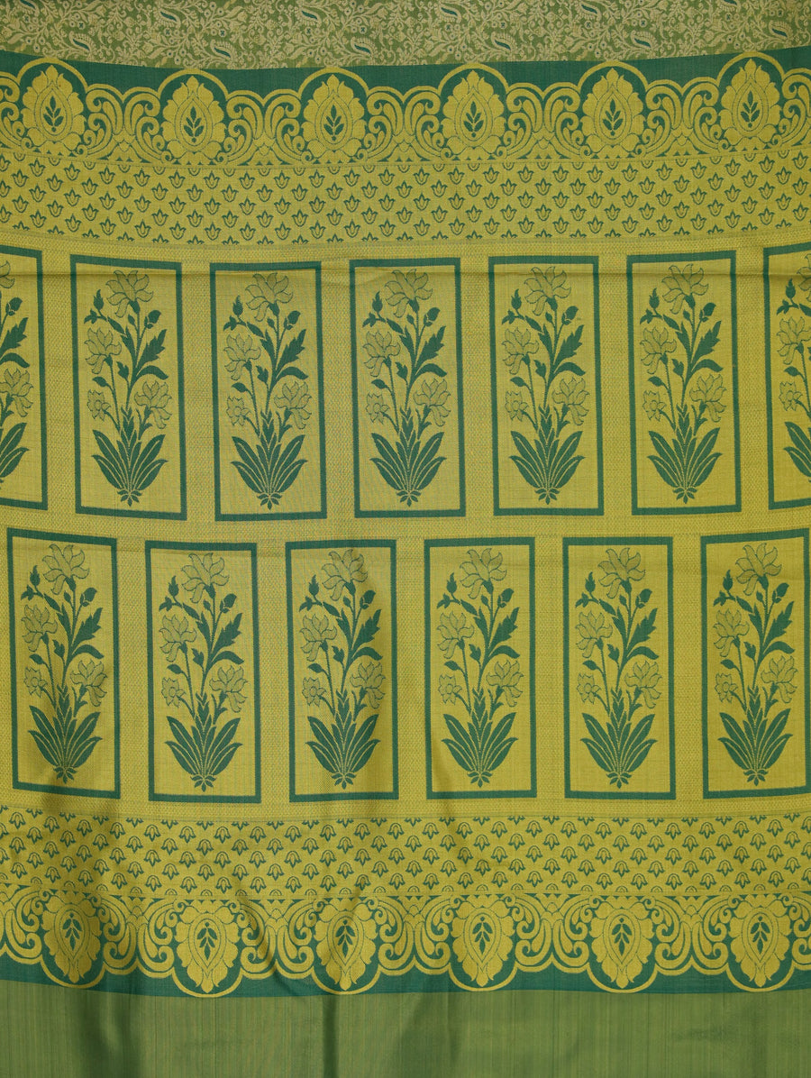 Emerald Green Kanchipuram Inspired Semi Silk Saree with Medium Medium Self Border