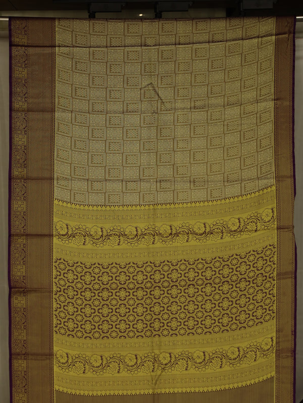 Champagne Gold Gadwal Inspired Semi Silk Saree with Narrow Narrow Contrast Border