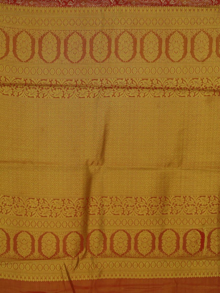 Burnt Orange Kanchipuram Inspired Semi Silk Saree with Wide Wide Contrast Border
