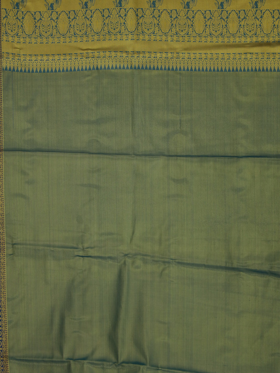 Sage Green Mysore Inspired Semi Silk Saree with Wide Wide Contrast Border