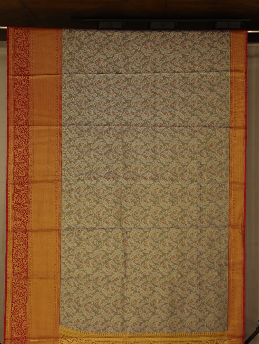 Champagne Gold Dharmavaram Inspired Semi Silk Saree with Wide Wide Contrast Border