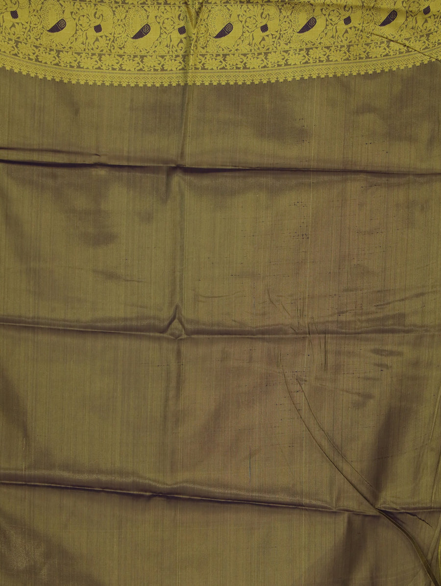 Champagne Gold Kanchipuram Inspired Semi Silk Saree with Medium Medium Contrast Border