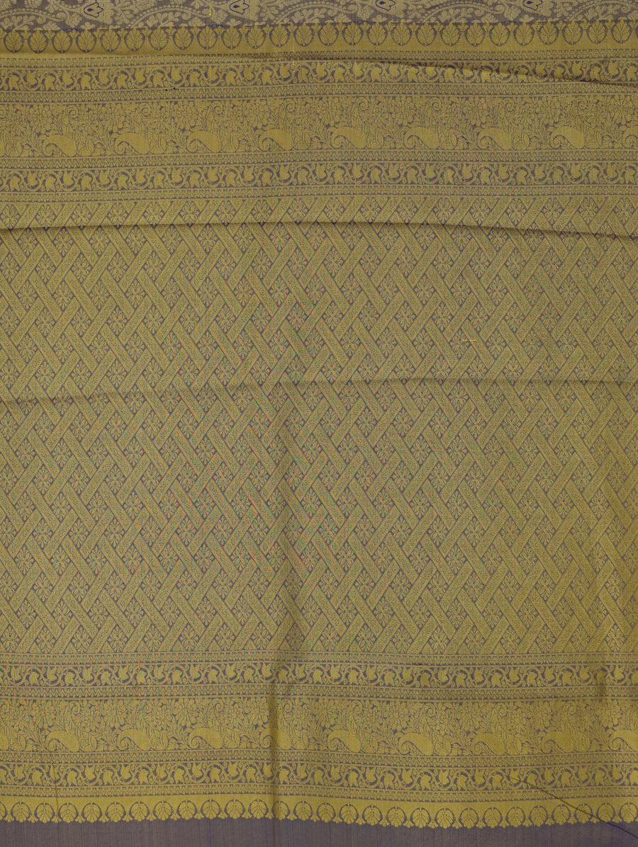 Champagne Gold Kanchipuram Inspired Semi Silk Saree with Wide Wide Contrast Border