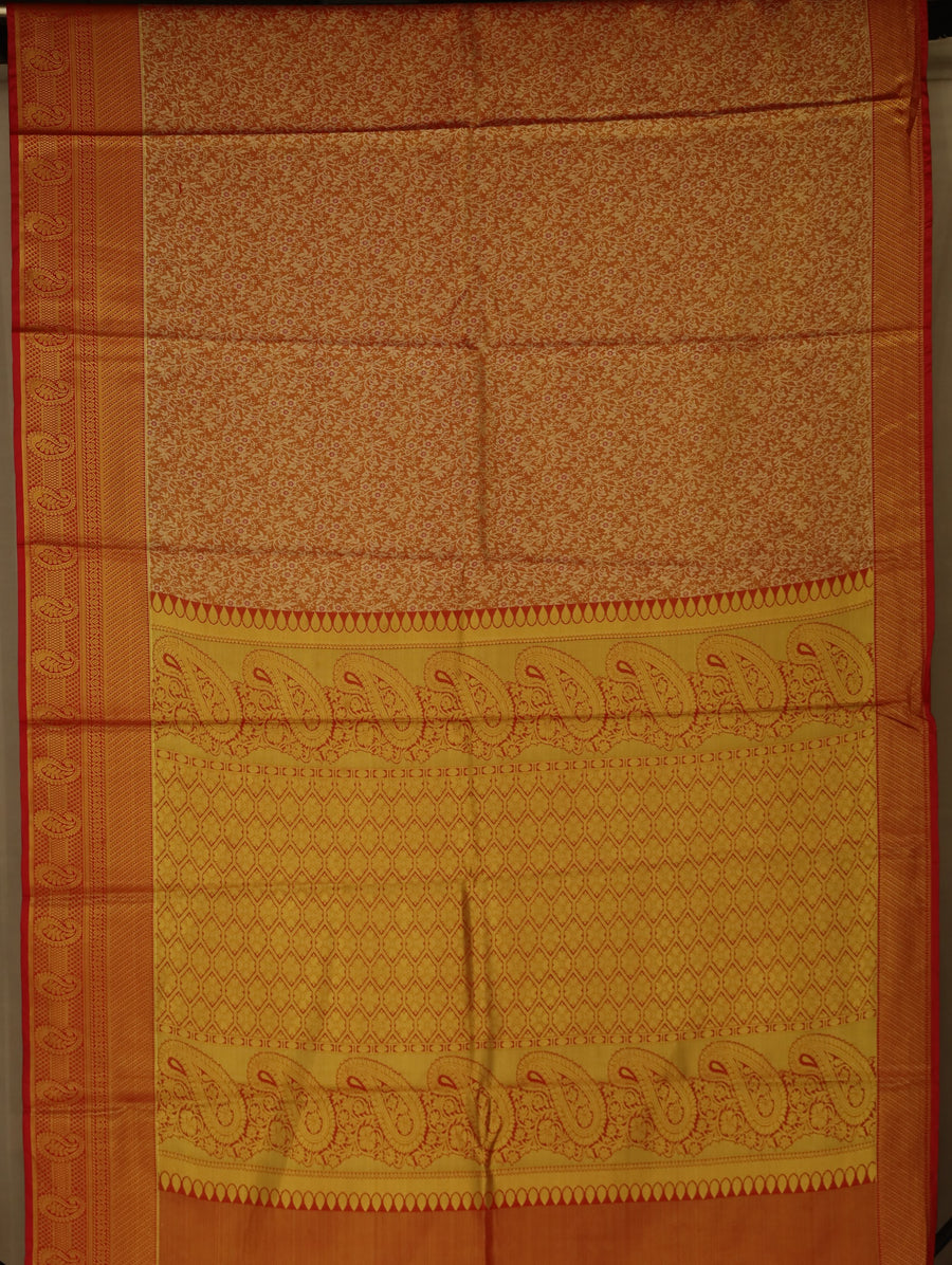 Burnt Orange Mysore Inspired Semi Silk Saree with Medium Medium Contrast Border