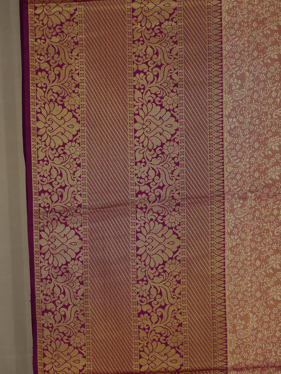 Dusty Rose Kanchipuram Inspired Semi Silk Saree with Wide Wide Contrast Border