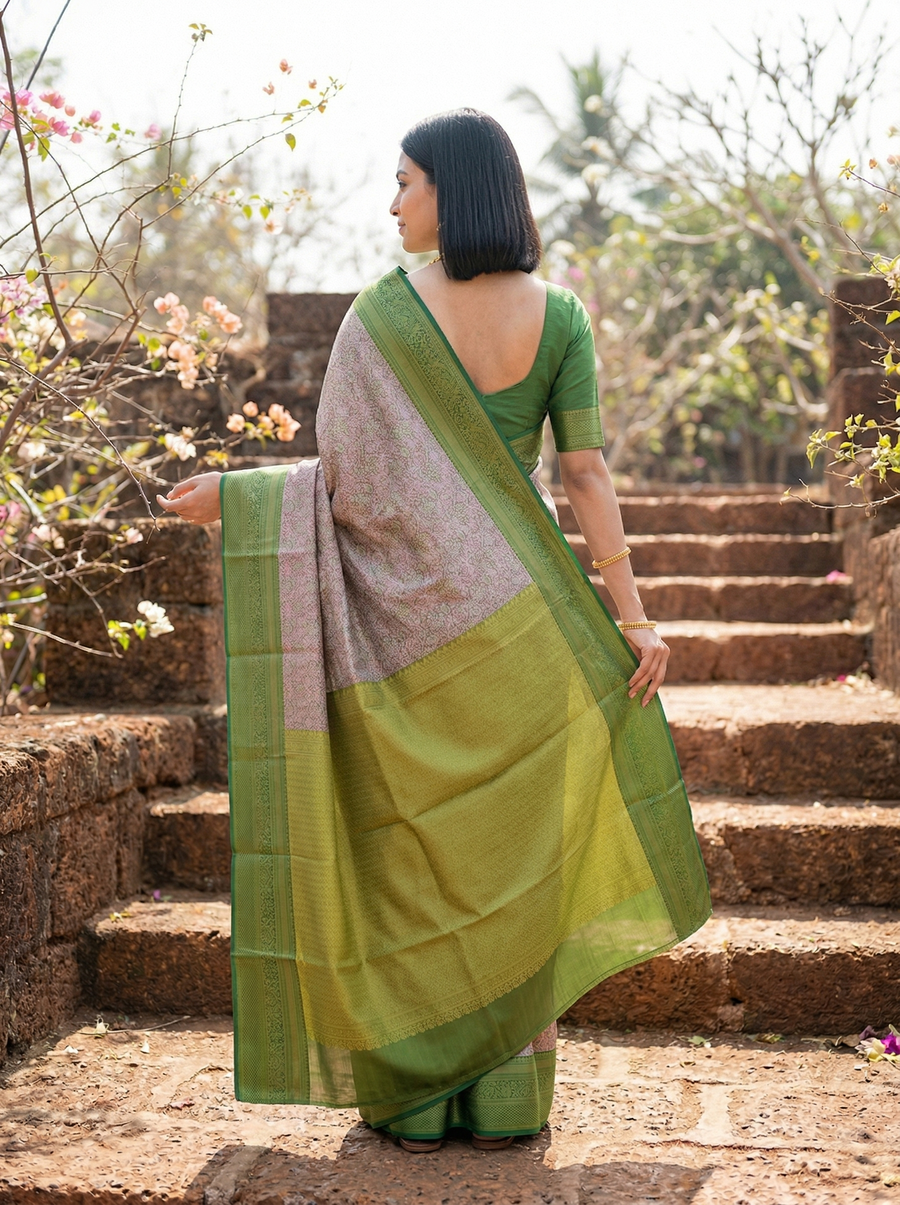 Olive Green Uppada Inspired Semi Silk Saree with Medium Medium Self Border
