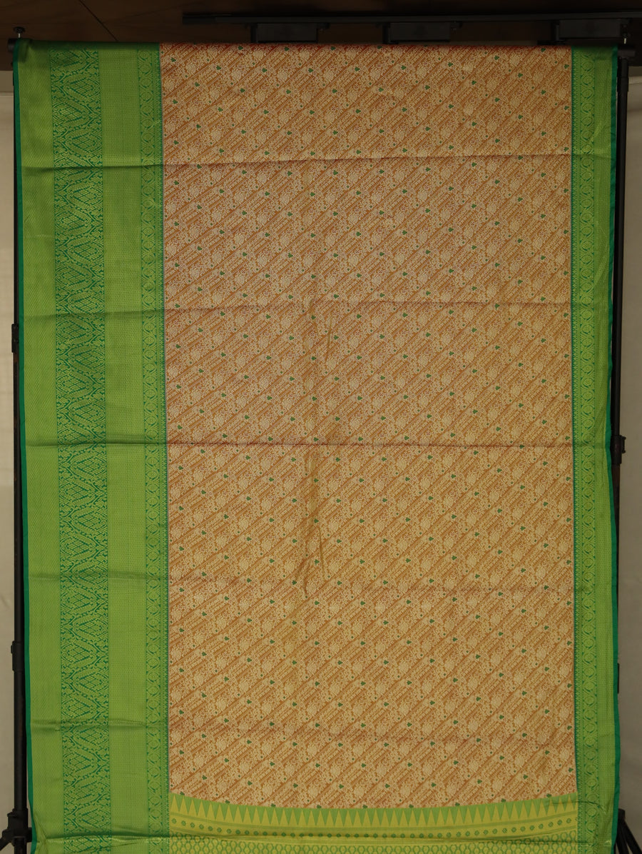 Sage Green Dharmavaram Inspired Semi Silk Saree with Medium Medium Contrast Border