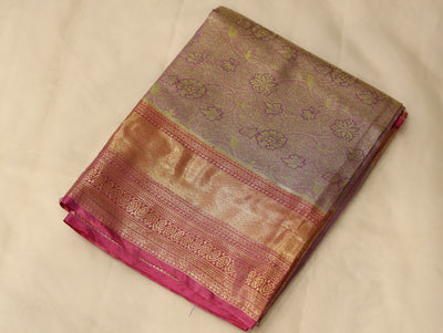 Champagne Gold Kanchipuram Inspired Semi Silk Saree with Wide Wide Contrast Border