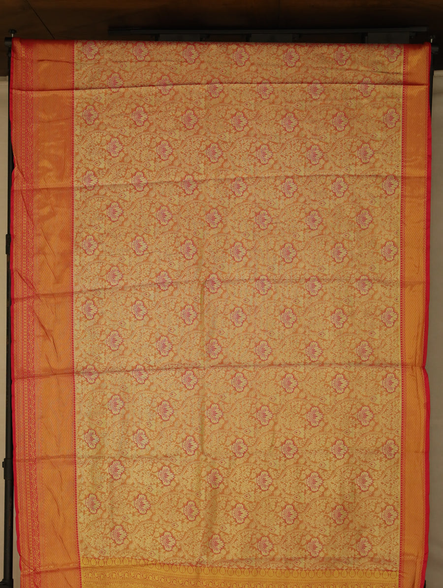 Sunset Gold Dharmavaram Inspired Semi Silk Saree with Medium Medium Contrast Border