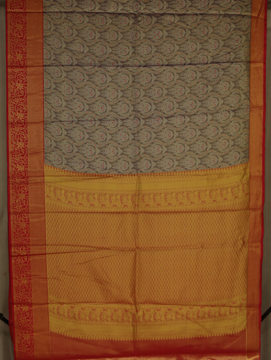 Steel Gray Kanchipuram Inspired Semi Silk Saree with Medium Medium Contrast Border