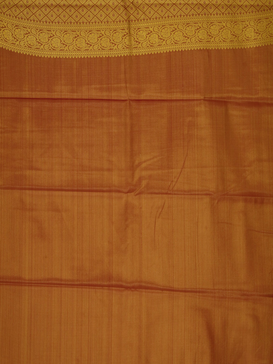 Burnt Orange Kanchipuram Inspired Semi Silk Saree with Wide Wide Contrast Border