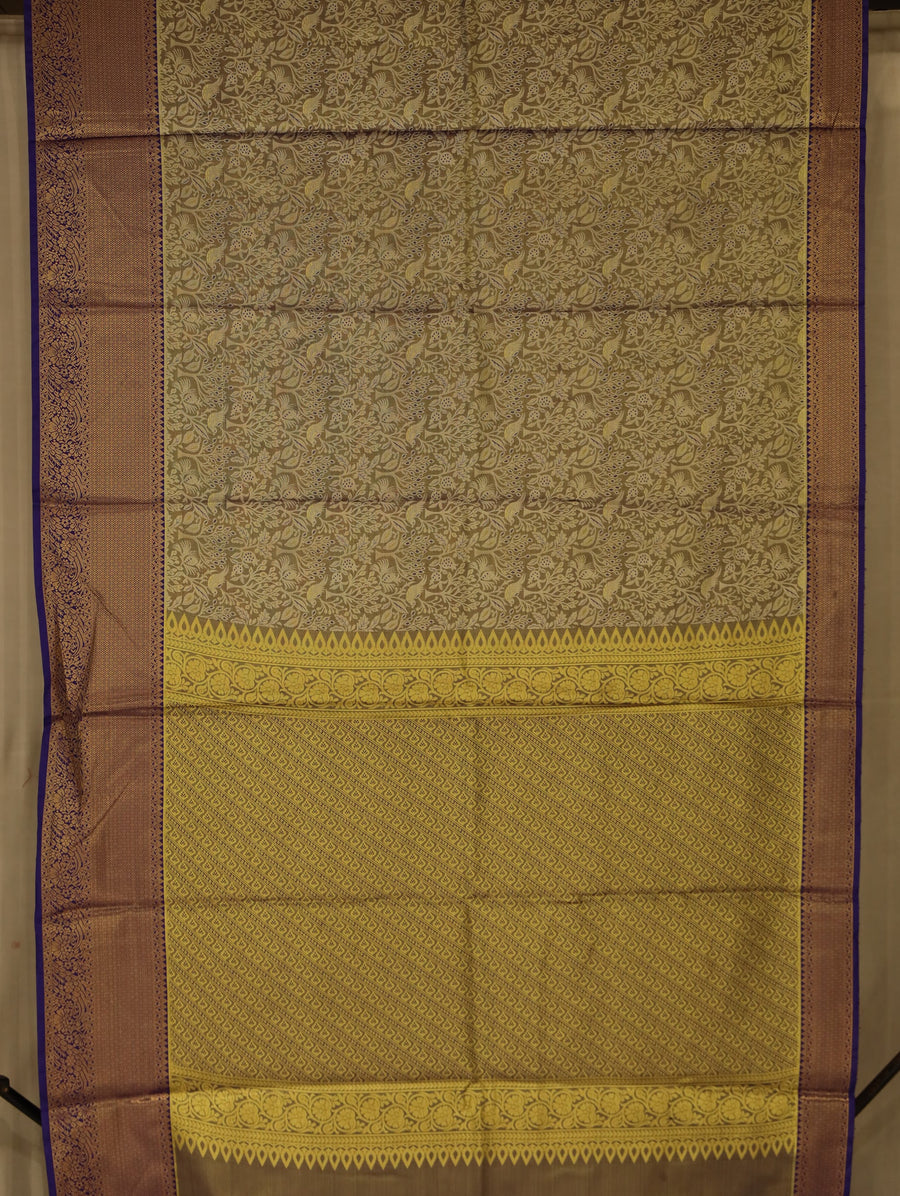 Olive Green Kanchipuram Inspired Semi Silk Saree with Medium Medium Contrast Border