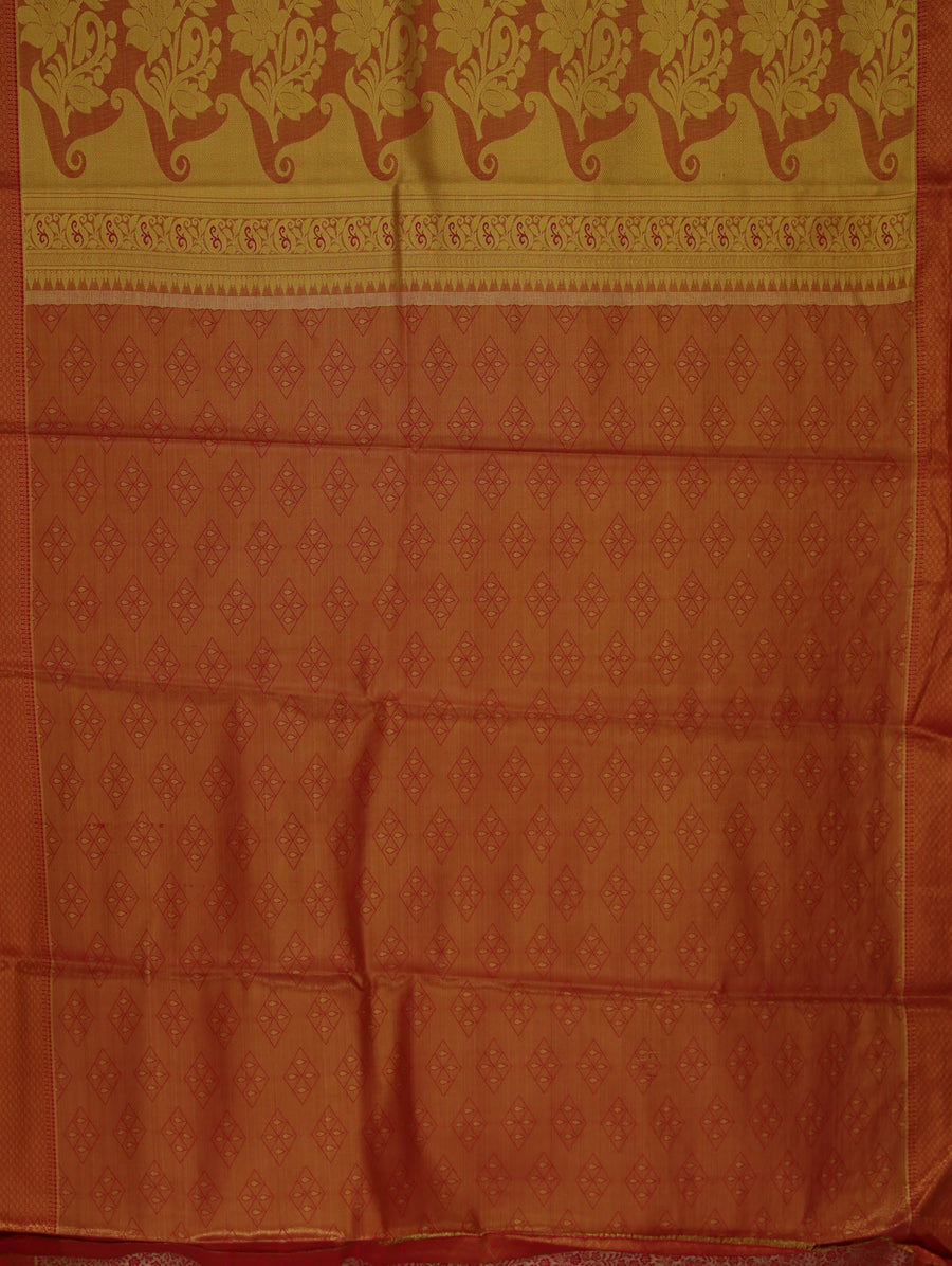 Sunset Orange Dharmavaram Inspired Semi Silk Saree with Wide Wide Contrast Border