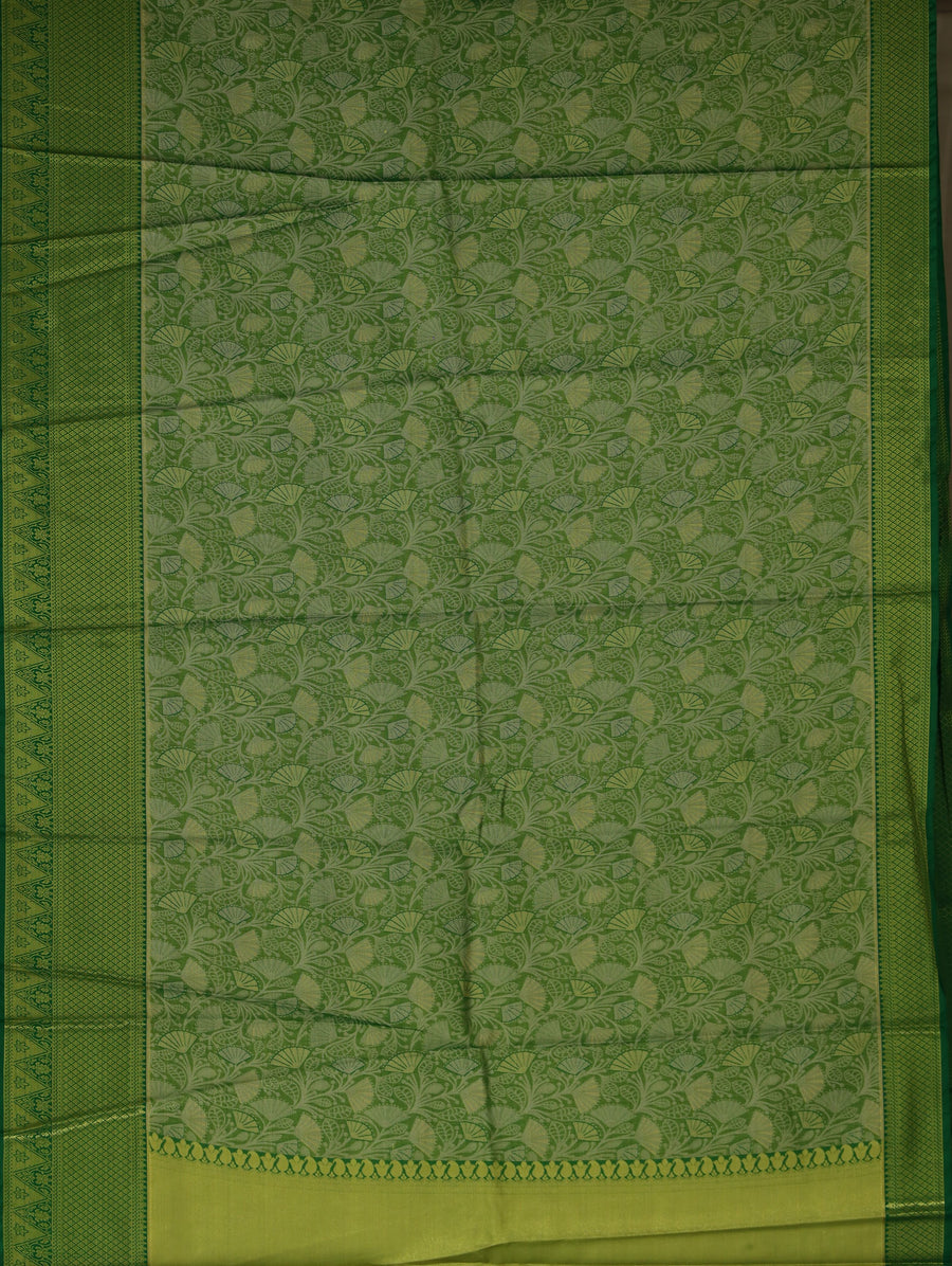 Olive Green Mysore Inspired Semi Silk Saree with Wide Wide Self Border