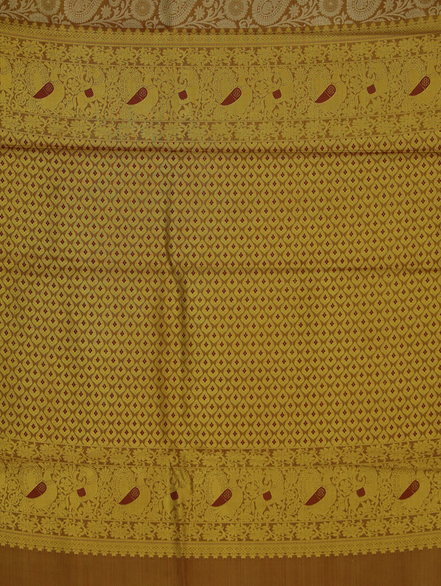 Champagne Gold Dharmavaram Inspired Semi Silk Saree with Wide Wide Contrast Border
