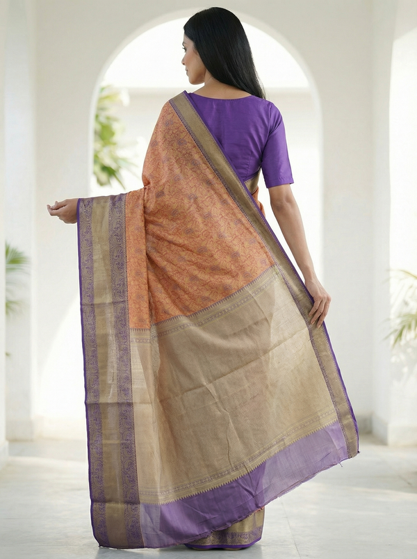 Amber Beige Uppada Inspired Semi Silk Saree with Medium Medium Contrast Border
