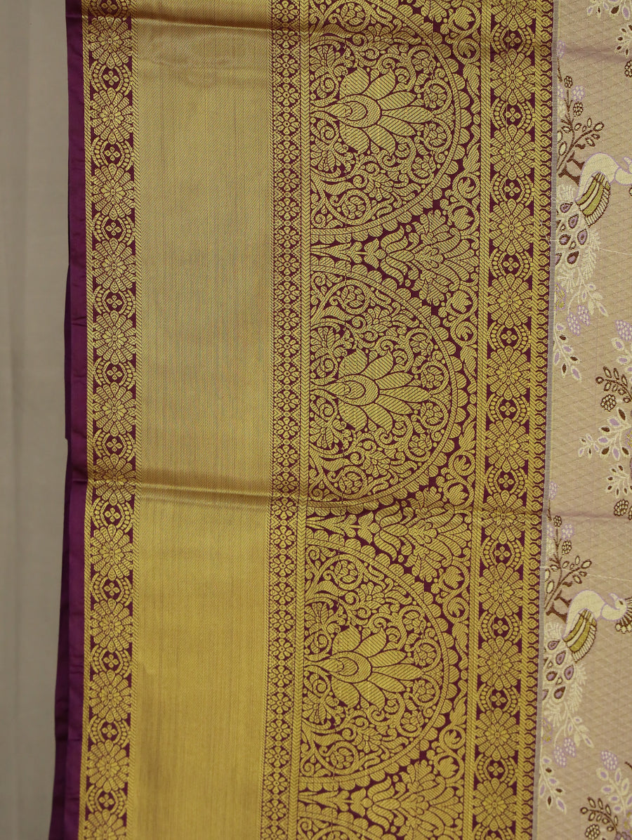 Champagne Gold Dharmavaram Inspired Semi Silk Saree with Wide Wide Contrast Border