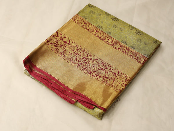 Antique Gold Dharmavaram Inspired Semi Silk Saree with Wide Wide Contrast Border