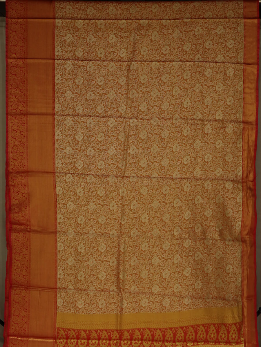 Champagne Gold Kanchipuram Inspired Semi Silk Saree with Wide Wide Contrast Border