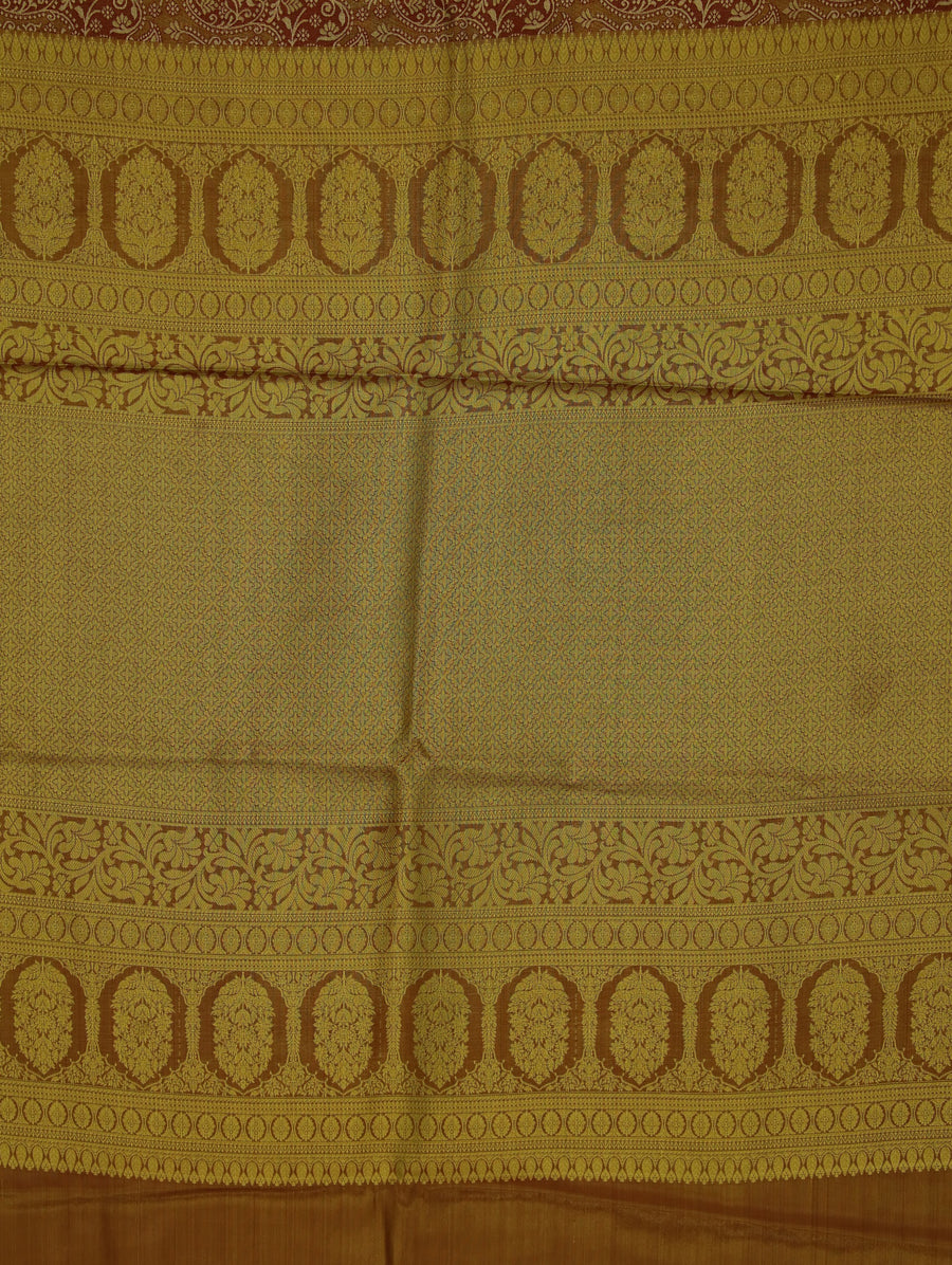 Antique Gold Kanchipuram Inspired Semi Silk Saree with Wide Wide Contrast Border