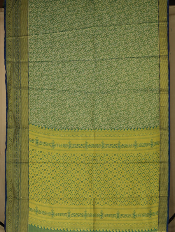 Sage Green Kanchipuram Inspired Semi Silk Saree with Wide Wide Contrast Border