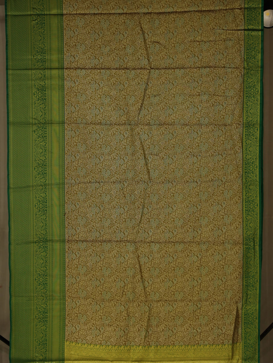 Olive Green Mysore Inspired Semi Silk Saree with Medium Medium Self Border