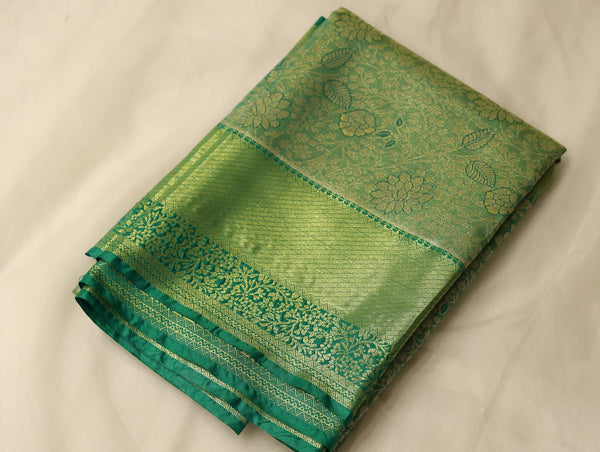 Moss Green Kanchipuram Inspired Semi Silk Saree with Wide Wide Self Border