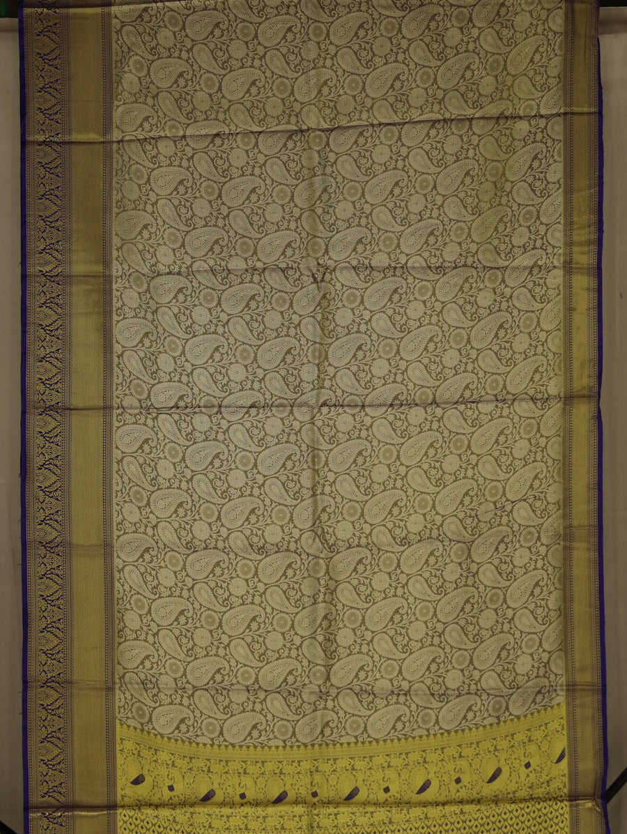 Champagne Gold Kanchipuram Inspired Semi Silk Saree with Medium Medium Contrast Border