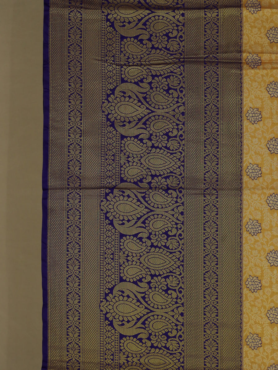 Mustard Gold Kanchipuram Inspired Semi Silk Saree with Medium Medium Contrast Border