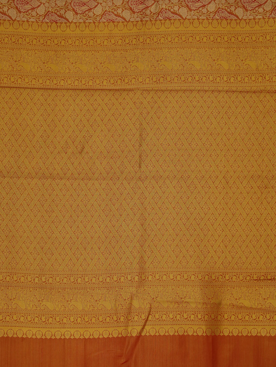 Sunset Gold Dharmavaram Inspired Semi Silk Saree with Wide Wide Contrast Border