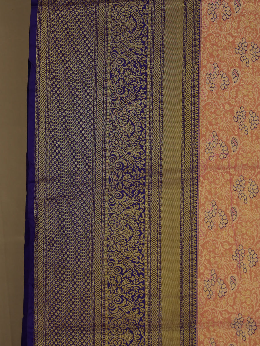 Peach Blossom Kanchipuram Inspired Semi Silk Saree with Wide Wide Contrast Border