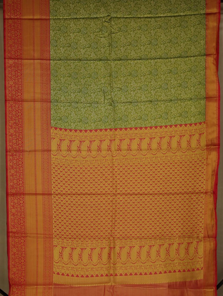 Sage Green Kanchipuram Inspired Semi Silk Saree with Wide Wide Contrast Border