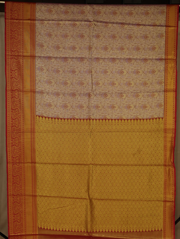 Champagne Gold Dharmavaram Inspired Semi Silk Saree with Wide Wide Contrast Border
