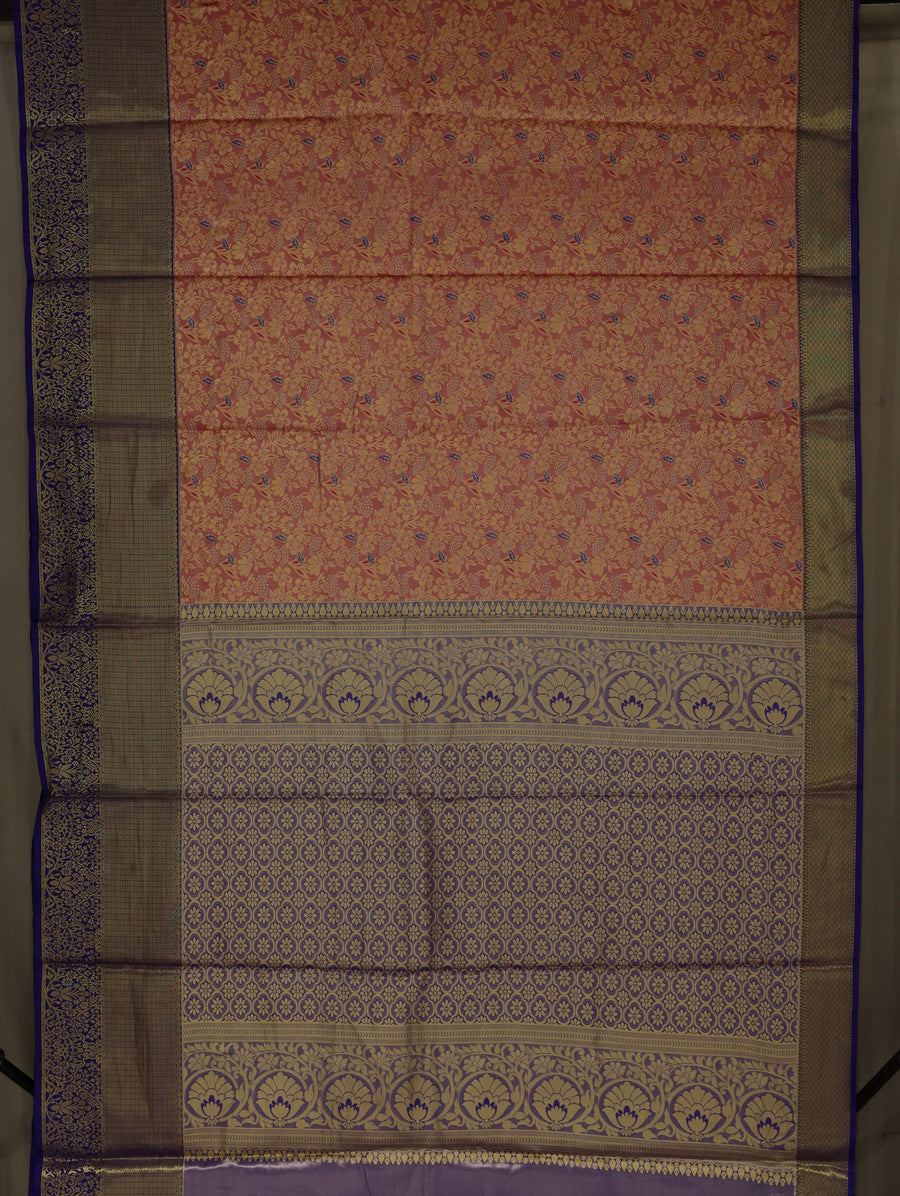Dusty Rose Kanchipuram Inspired Semi Silk Saree with Wide Wide Contrast Border