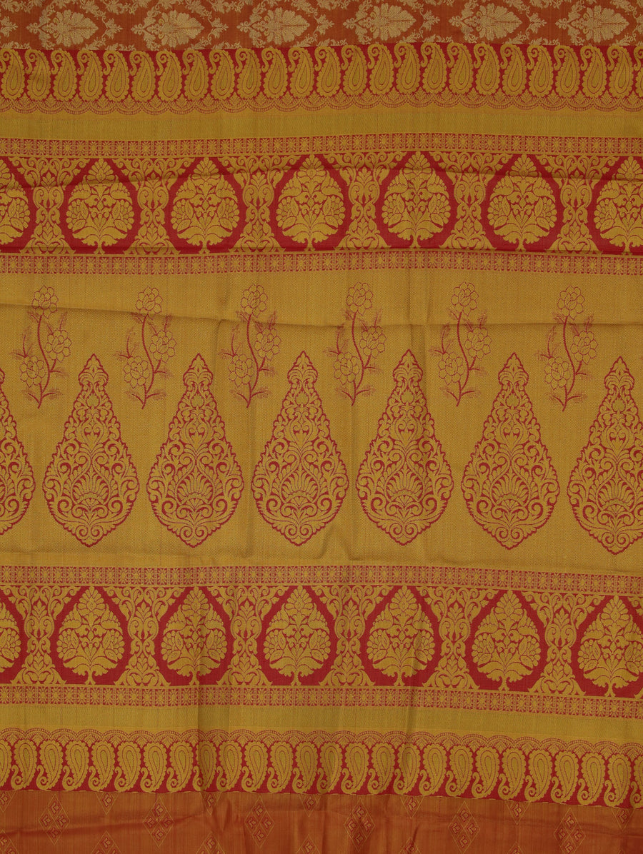 Burnt Orange Dharmavaram Inspired Semi Silk Saree with Medium Medium Self Border