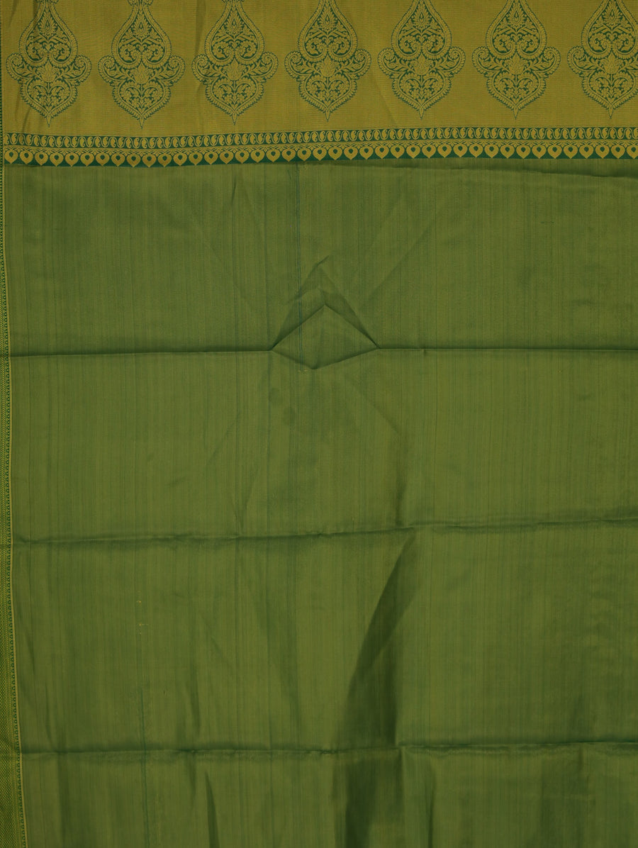 Olive Green Uppada Inspired Semi Silk Saree with Medium Medium Contrast Border