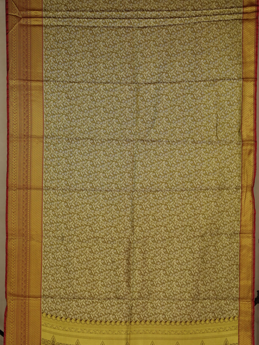 Olive Green Uppada Inspired Semi Silk Saree with Medium Medium Contrast Border