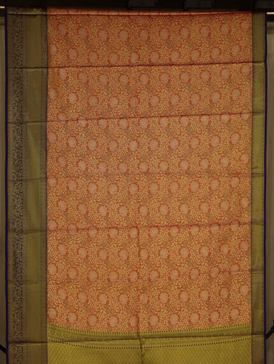 Coral Peach Dharmavaram Inspired Semi Silk Saree with Wide Wide Contrast Border