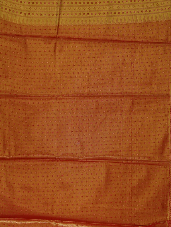 Burnt Orange Kanchipuram Inspired Semi Silk Saree with Medium Medium Contrast Border