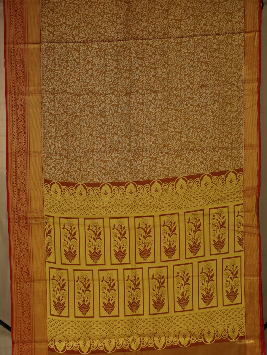 Champagne Gold Dharmavaram Inspired Semi Silk Saree with Medium Medium Contrast Border