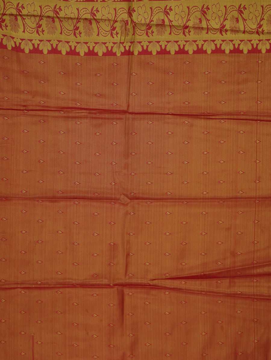 Golden Mustard Dharmavaram Inspired Semi Silk Saree with Wide Wide Contrast Border