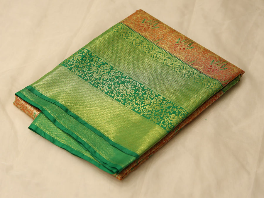 Lime Green Dharmavaram Inspired Semi Silk Saree with Medium Medium Self Border