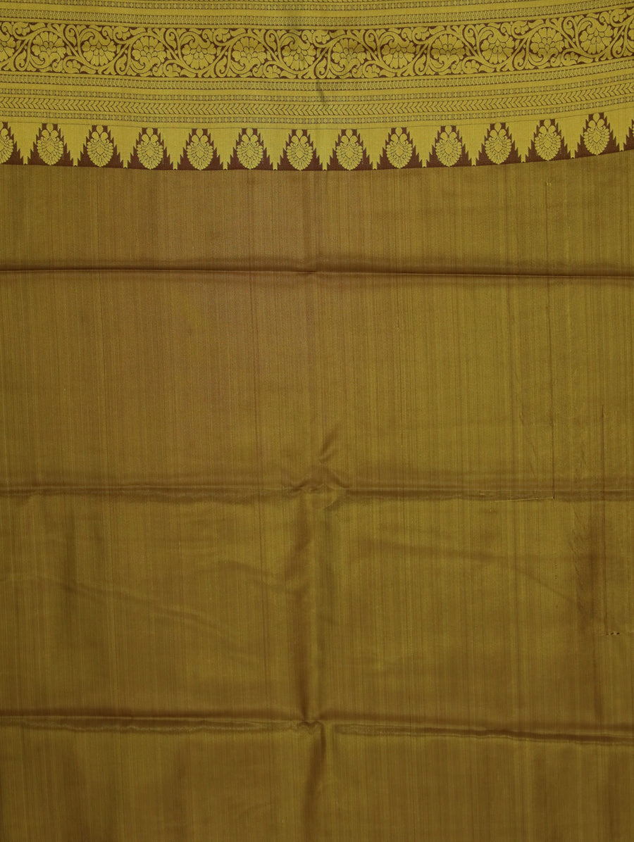 Olive Green Dharmavaram Inspired Semi Silk Saree with Wide Wide Contrast Border