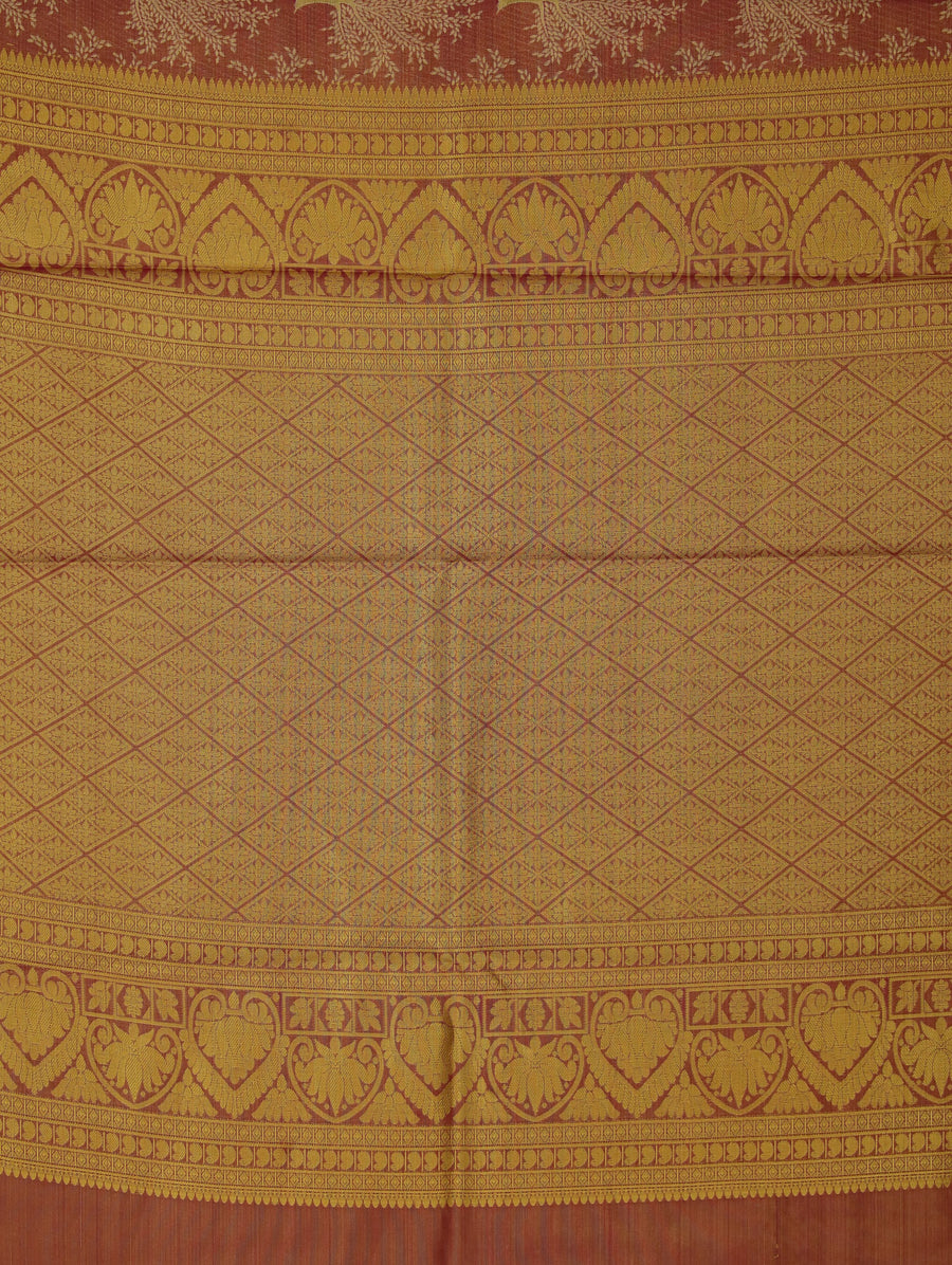 Terracotta Orange Dharmavaram Inspired Semi Silk Saree with Wide Wide Self Border